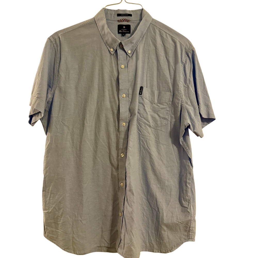 Ben Sherman Mens Light Blue Stretch Fit Short Sleeve Button Down Casual Shirt